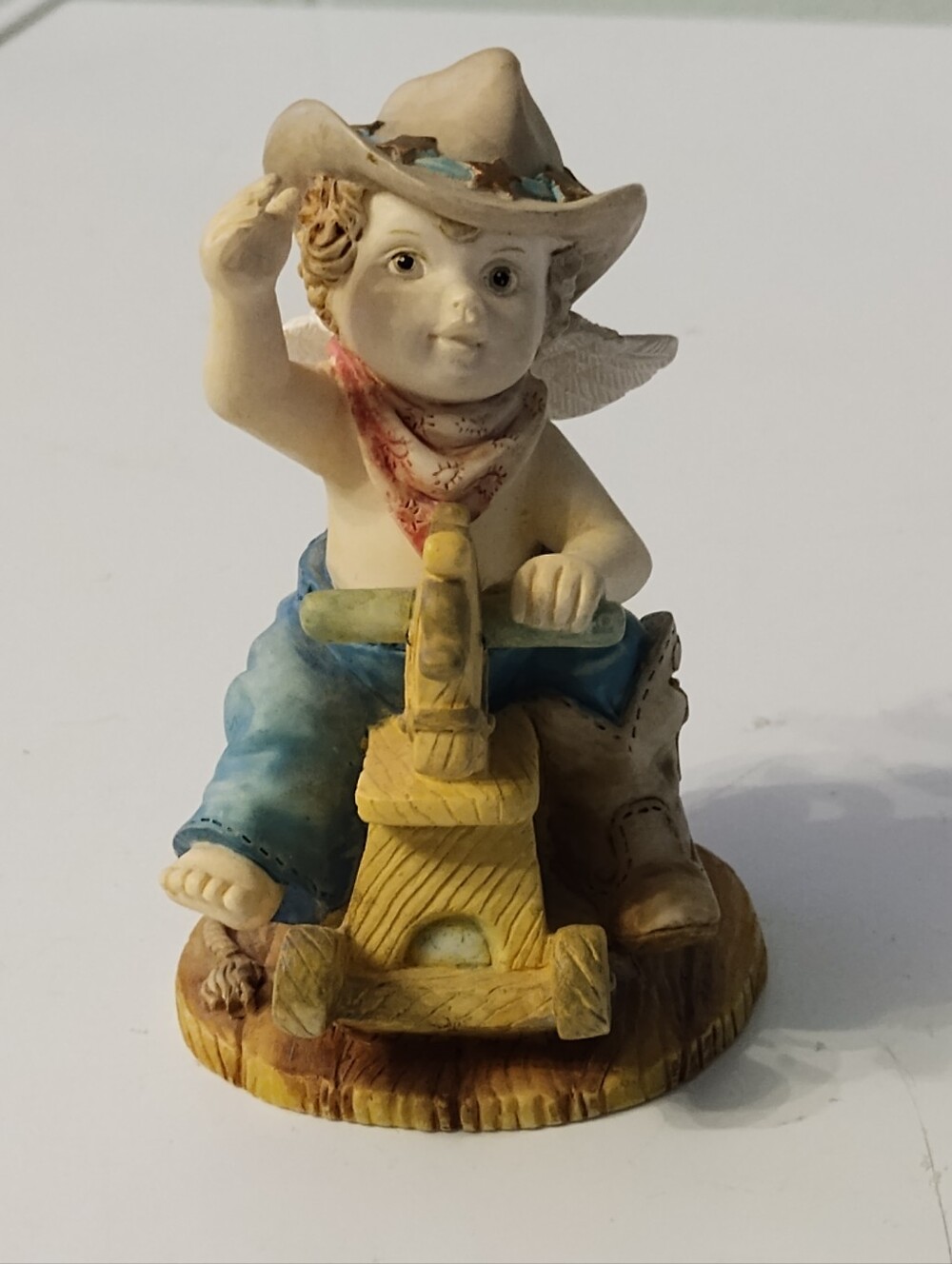 1995 Ganz Resin Hand-Painted Cowboy Cherub Figurine "Ride Like The Wind."